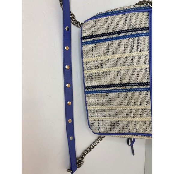 Rebecca Minkoff Mini Crossbody Bag Blue Striped Woven Leather Trim -see pics - Picture 6 of 8